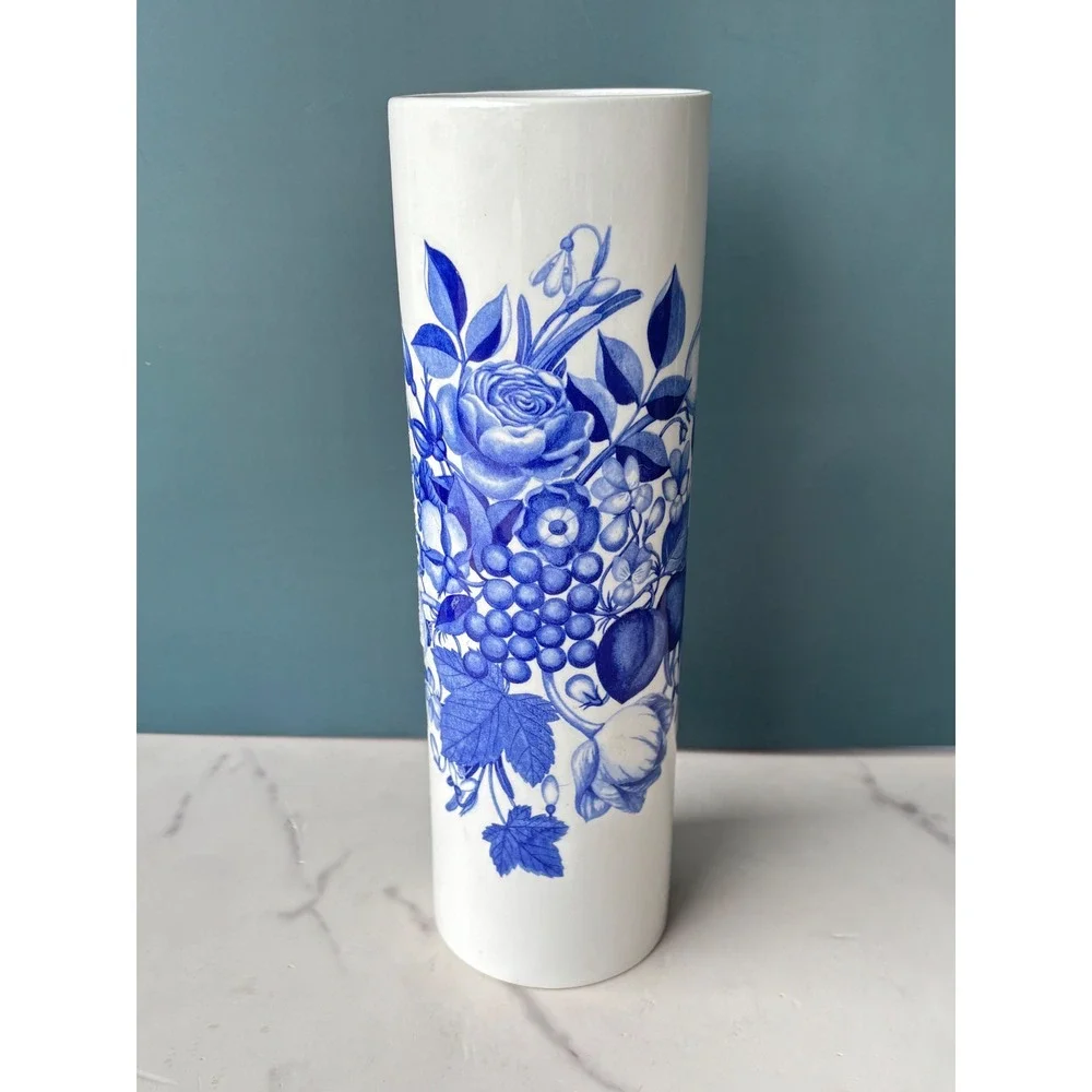 Portmeirion Harvest Blue Spaghetti Jar Vase 1995 Made in England 11in